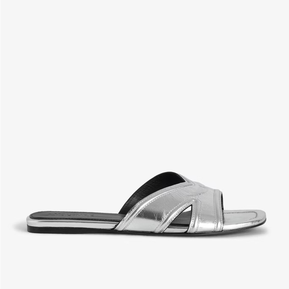 Zadig & Voltaire Metallic Silver Slide Sandals